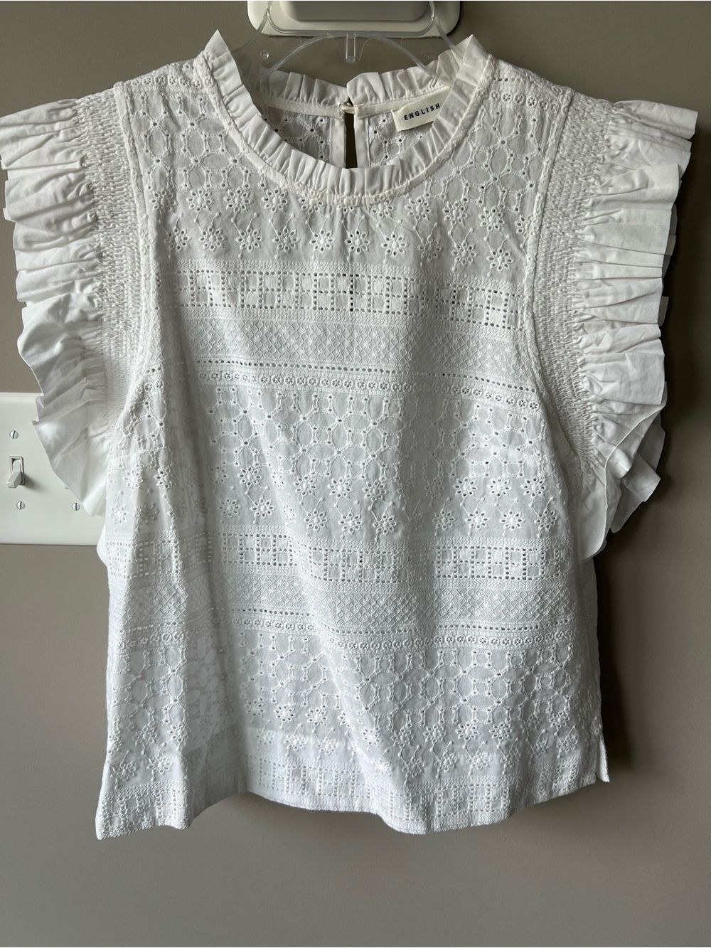English Factory White Eyelet Ruffle Sleeve Blouse